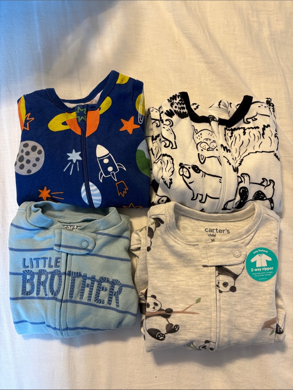 Lot of 4 Newborn 2-way Zip Footed Onesies